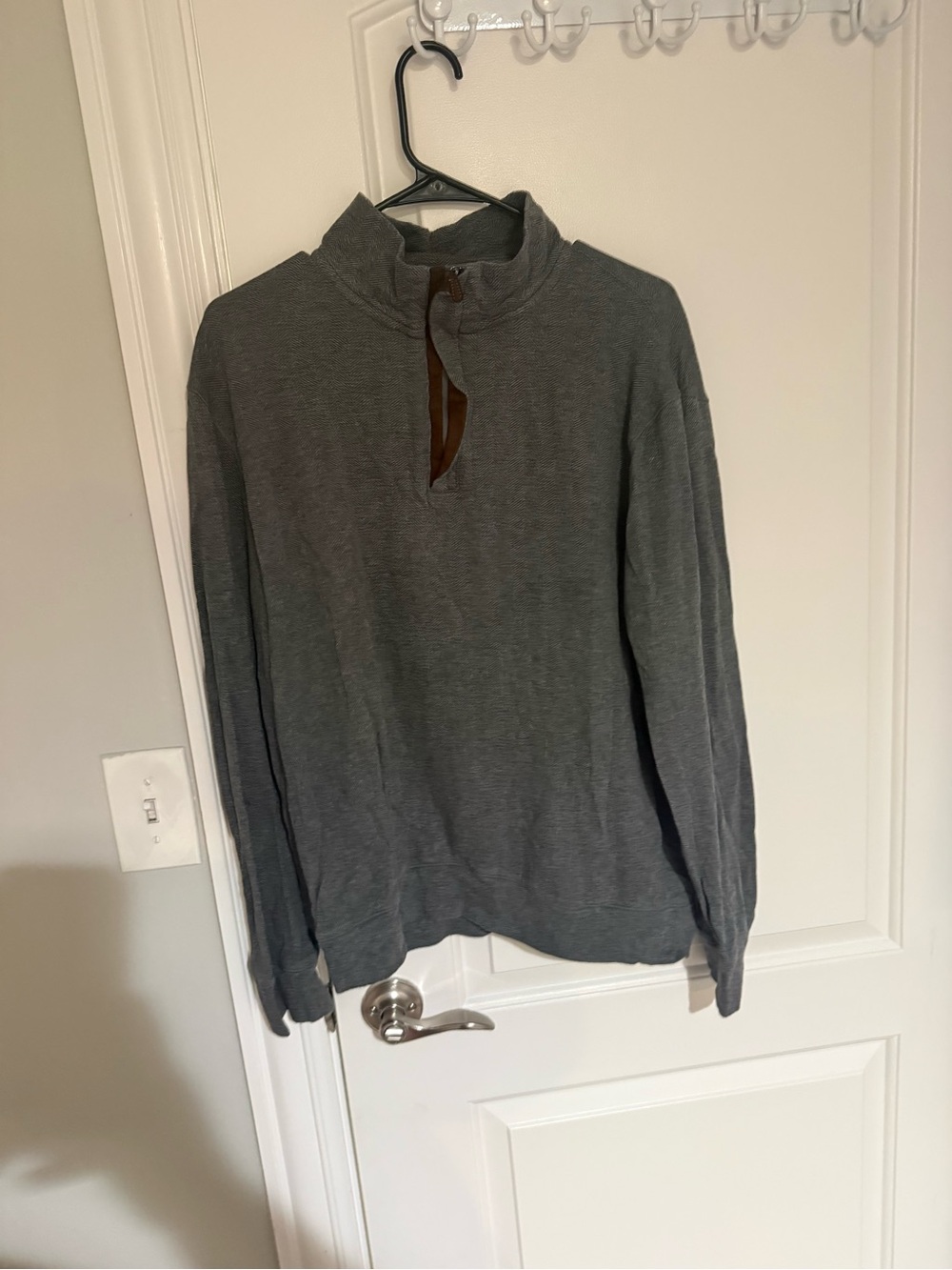 Tahari Men's Gray Half-Zip Sweater with Leather Trim
